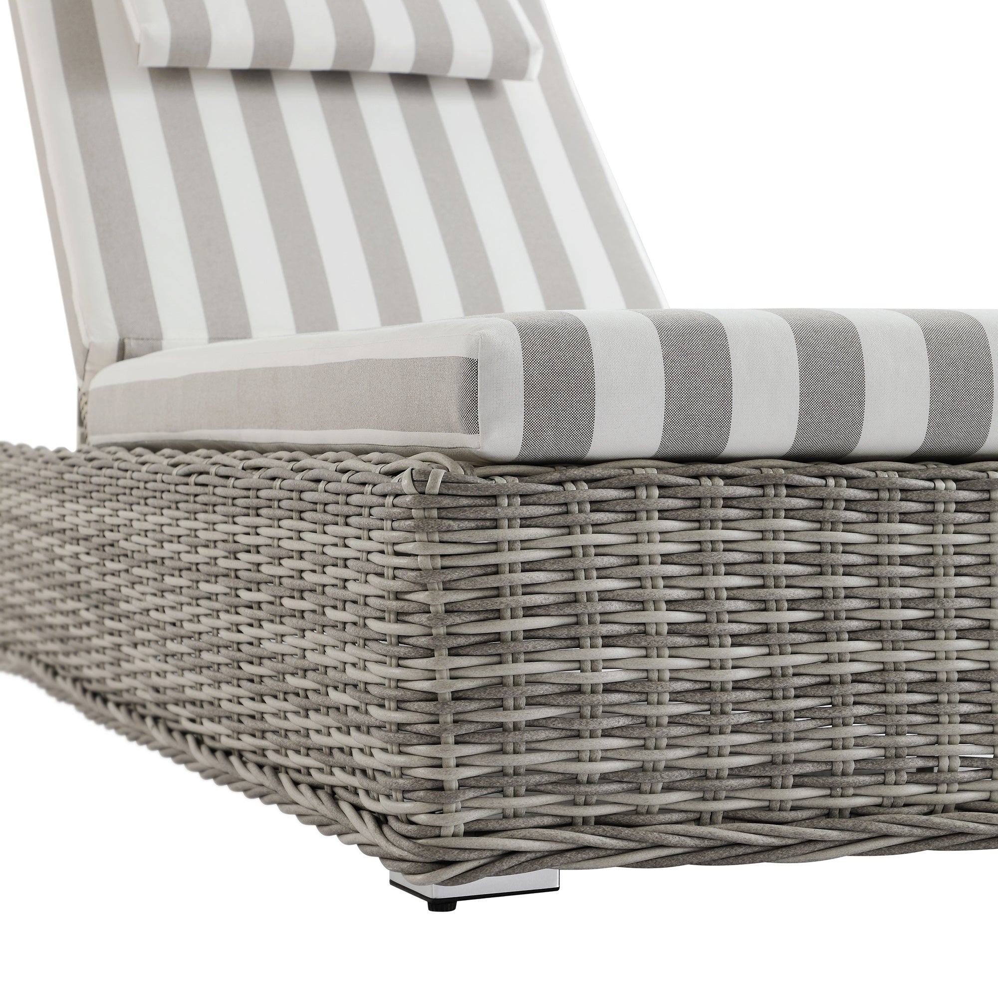 Bellagio Round Wicker Sun Lounger with Headrest, Light Grey with Taupe Stripes
