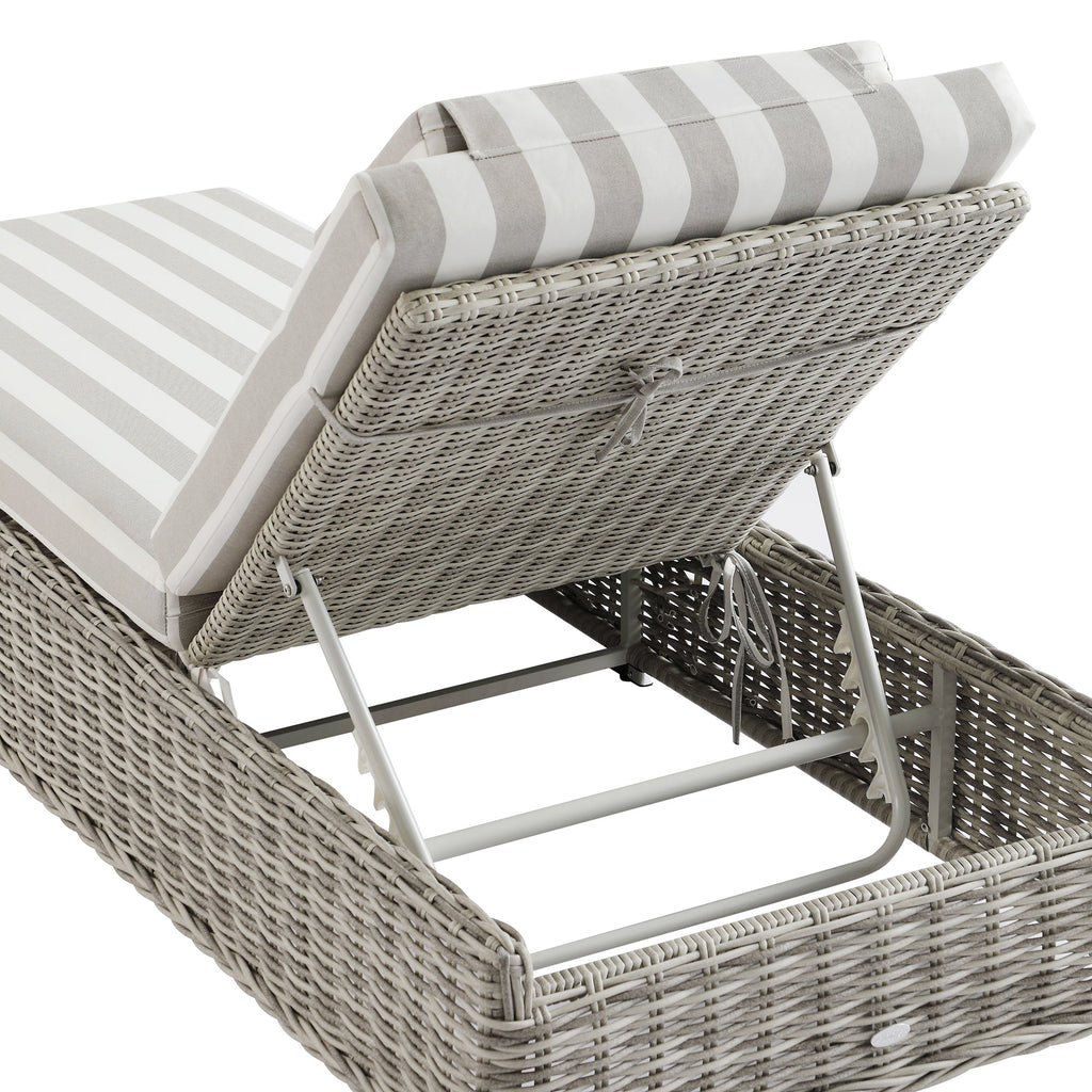 Bellagio Round Wicker Sun Lounger with Headrest, Light Grey with Taupe Stripes
