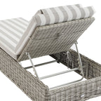 Bellagio Round Wicker Sun Lounger with Headrest, Light Grey with Taupe Stripes