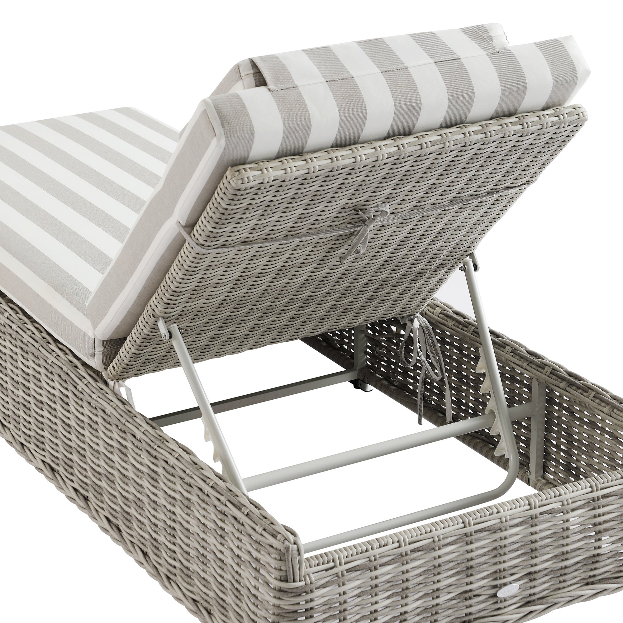 Bellagio Round Wicker Sun Lounger with Headrest, Light Grey with Taupe Stripes