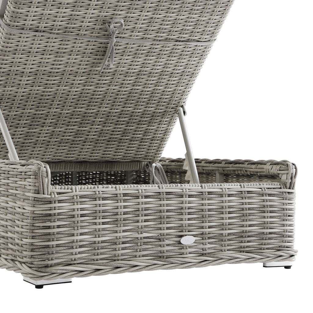 Bellagio Round Wicker Sun Lounger with Headrest, Light Grey with Taupe Stripes