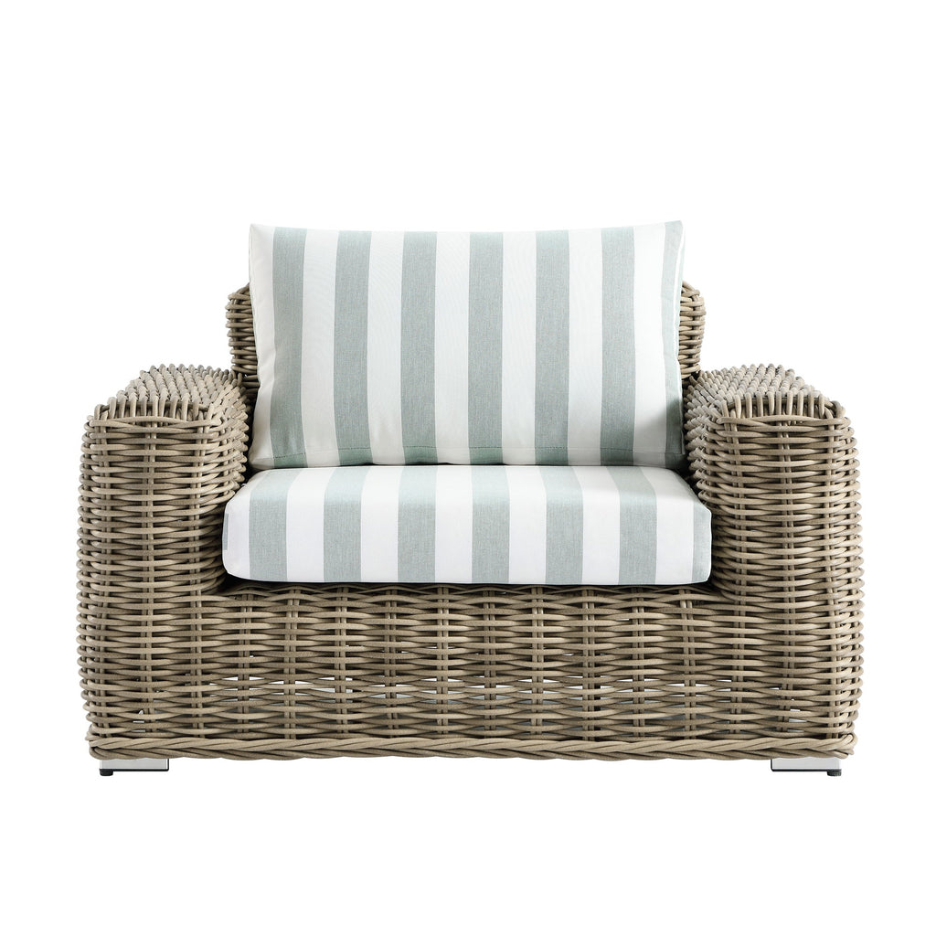 Bellagio Round Wicker Outdoor 1-Seater Sofa, Natural with Sage Stripes