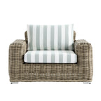 Bellagio Round Wicker Outdoor 1-Seater Sofa, Natural with Sage Stripes