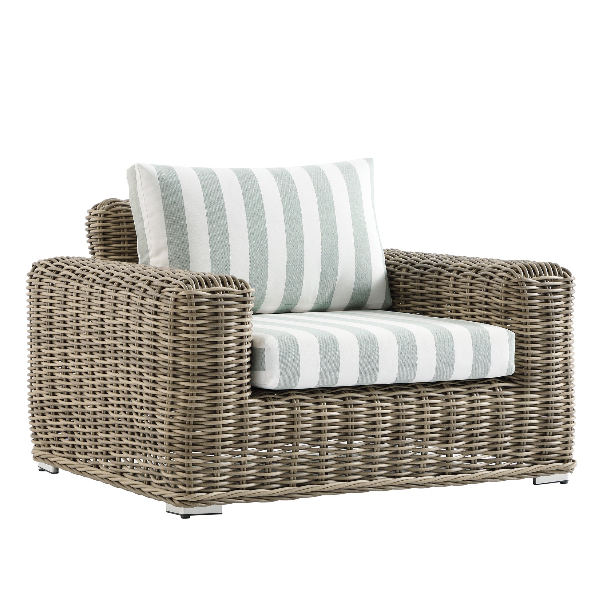 Bellagio Round Wicker Outdoor 1-Seater Sofa, Natural with Sage Stripes