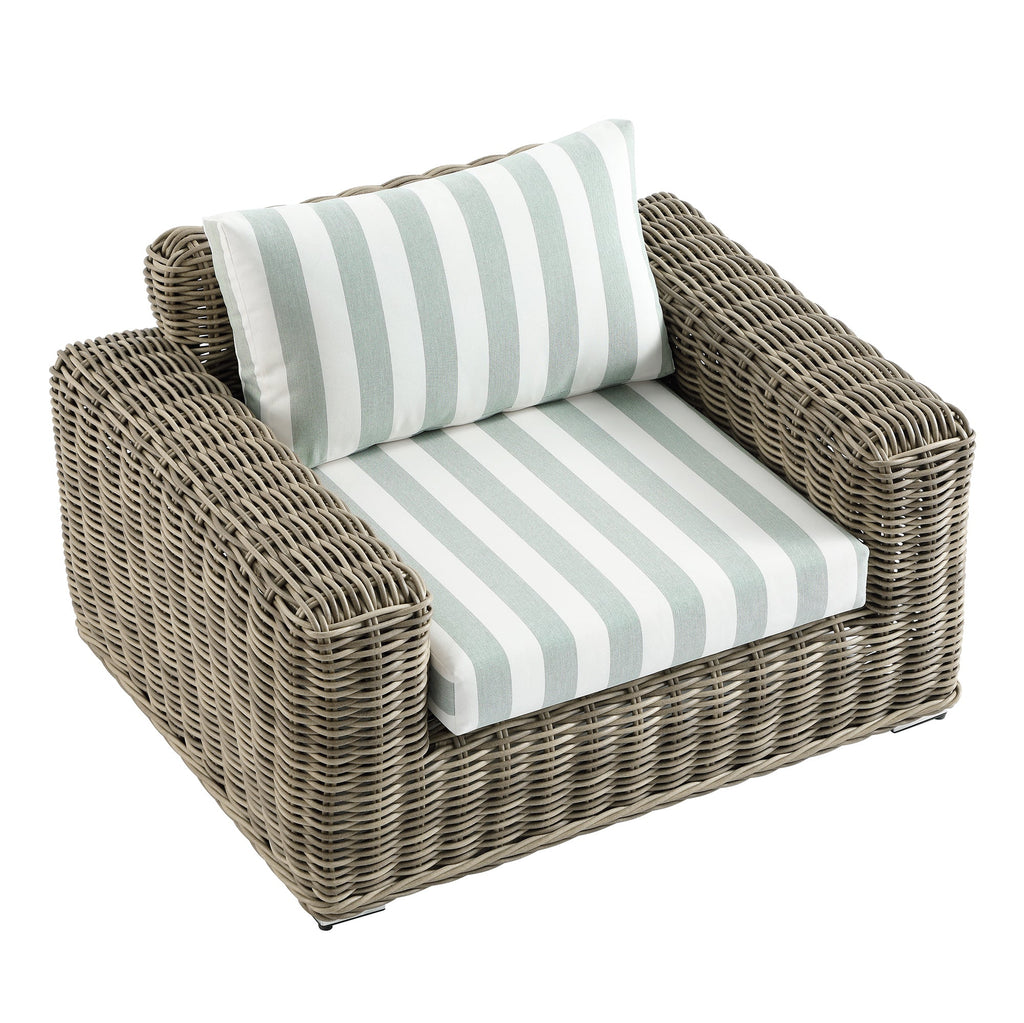 Bellagio Round Wicker Outdoor 1-Seater Sofa, Natural with Sage Stripes