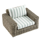 Bellagio Round Wicker Outdoor 1-Seater Sofa, Natural with Sage Stripes
