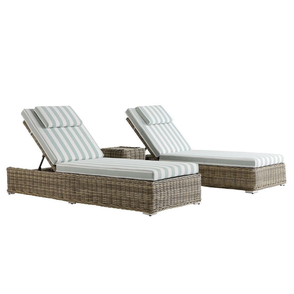 Bellagio Round Wicker Sun Lounger with Headrest, Natural with Sage Stripes
