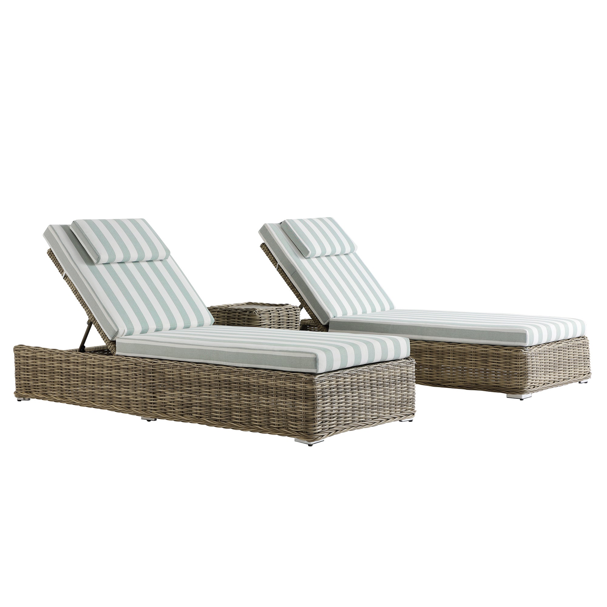 Bellagio Round Wicker Sun Lounger with Headrest, Natural with Sage Stripes
