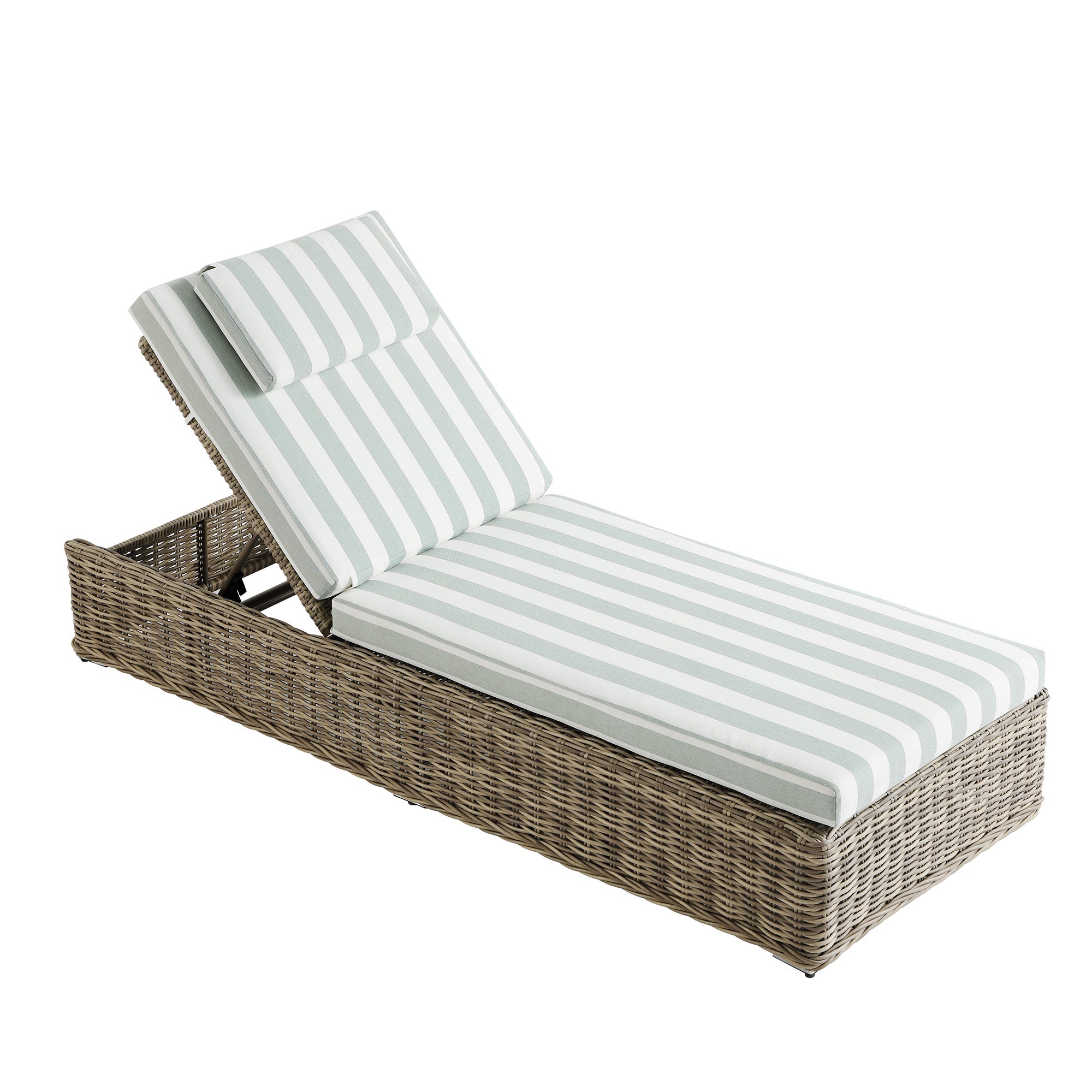 Bellagio Round Wicker Sun Lounger with Headrest, Natural with Sage Stripes