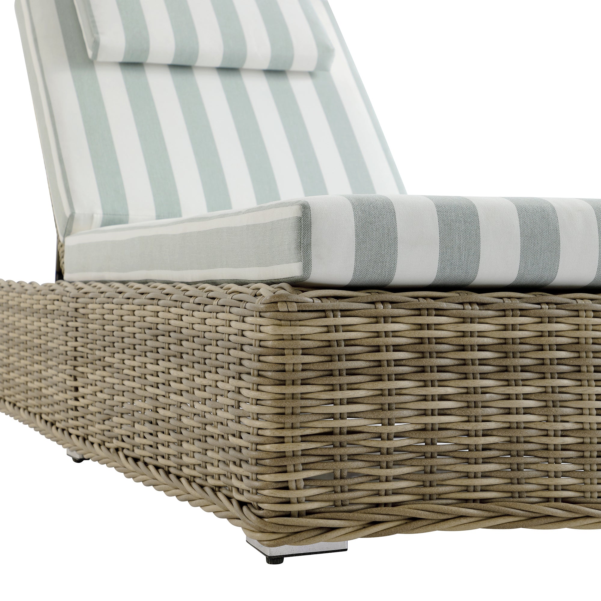 Bellagio Round Wicker Sun Lounger with Headrest, Natural with Sage Stripes