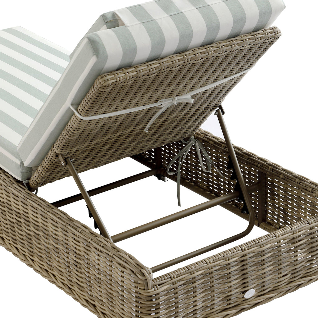 Bellagio Round Wicker Sun Lounger with Headrest, Natural with Sage Stripes