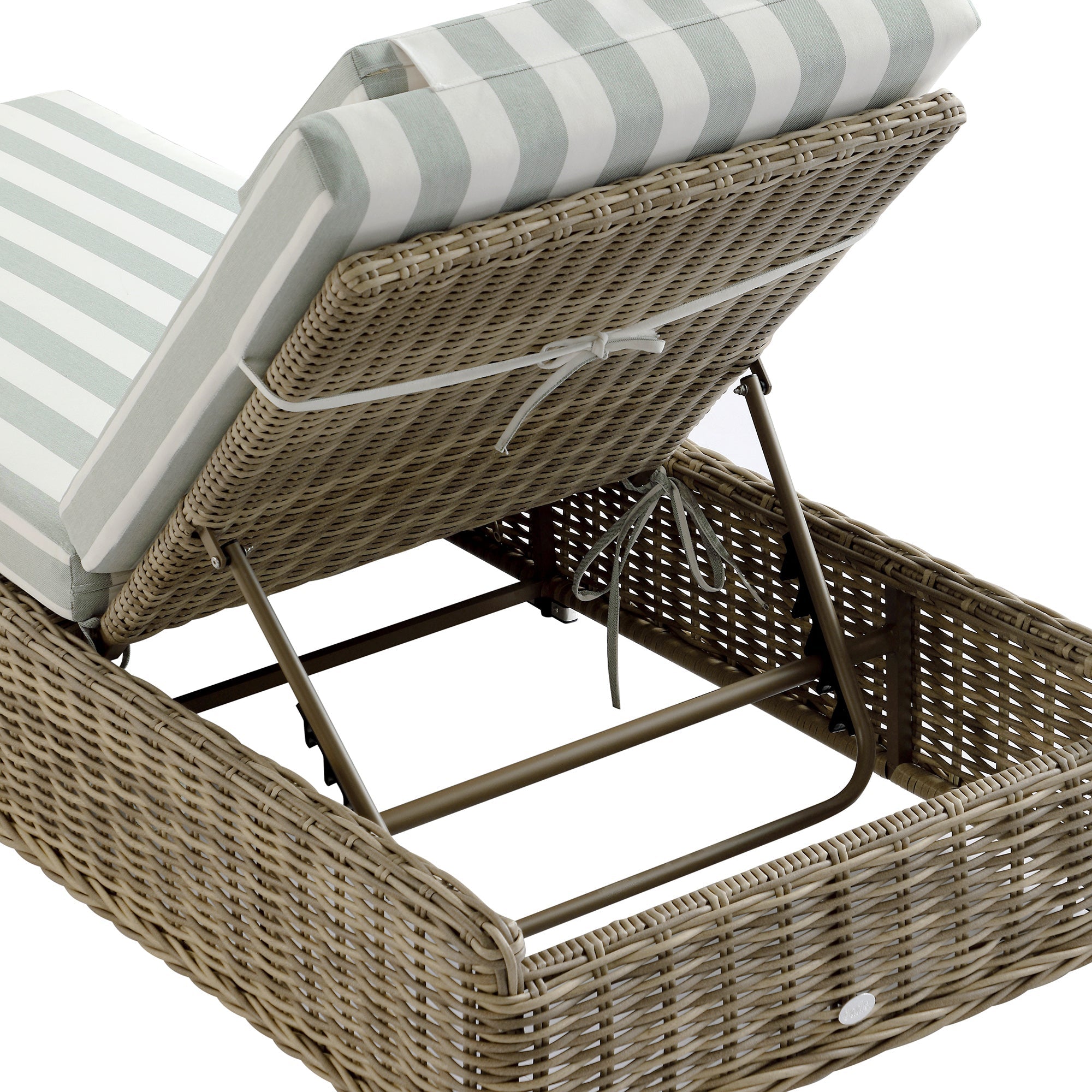 Bellagio Round Wicker Sun Lounger with Headrest, Natural with Sage Stripes