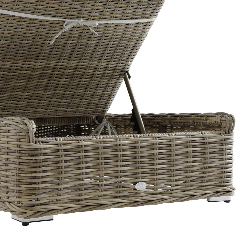Bellagio Round Wicker Sun Lounger with Headrest, Natural with Sage Stripes