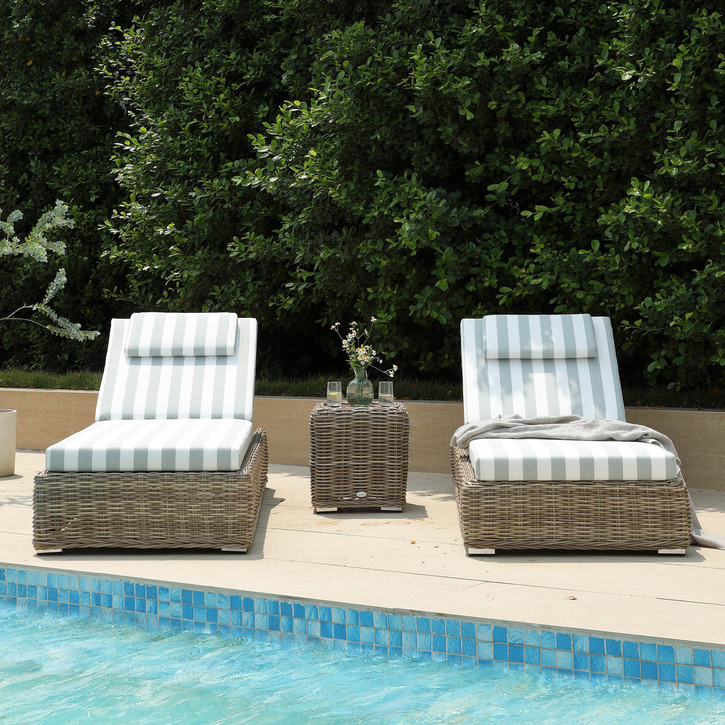 Bellagio Round Wicker Sun Lounger with Headrest, Natural with Sage Stripes