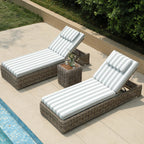 Bellagio Round Wicker Sun Lounger with Headrest, Natural with Sage Stripes