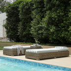 Bellagio Round Wicker Sun Lounger with Headrest, Natural with Sage Stripes