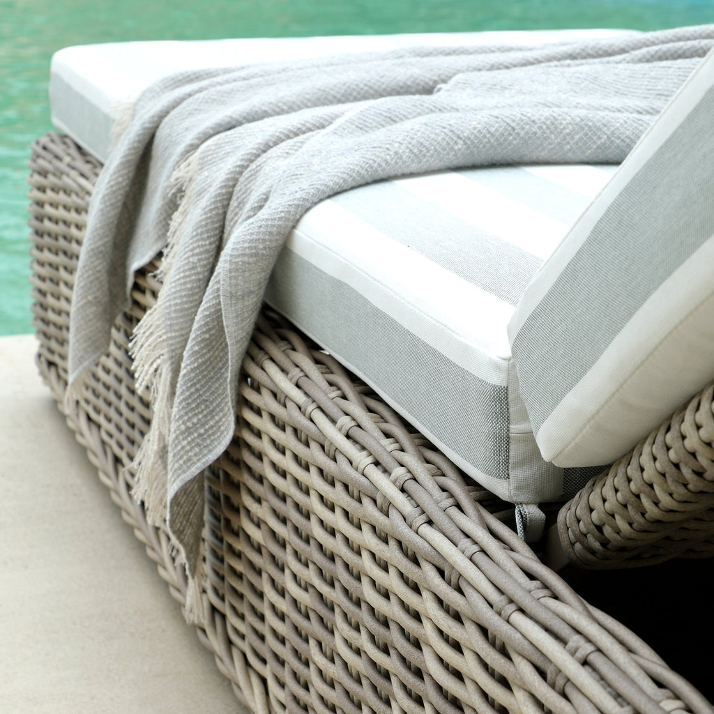 Bellagio Round Wicker Sun Lounger with Headrest, Natural with Sage Stripes