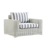 Bellagio Round Wicker Outdoor 1-Seater Sofa, White with Blue Stripes