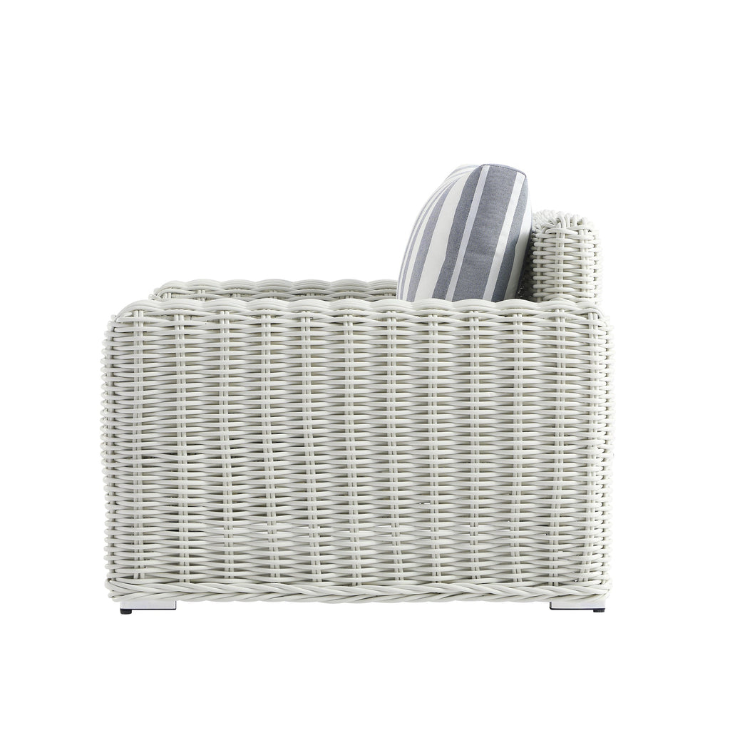 Bellagio Round Wicker Outdoor 1-Seater Sofa, White with Blue Stripes