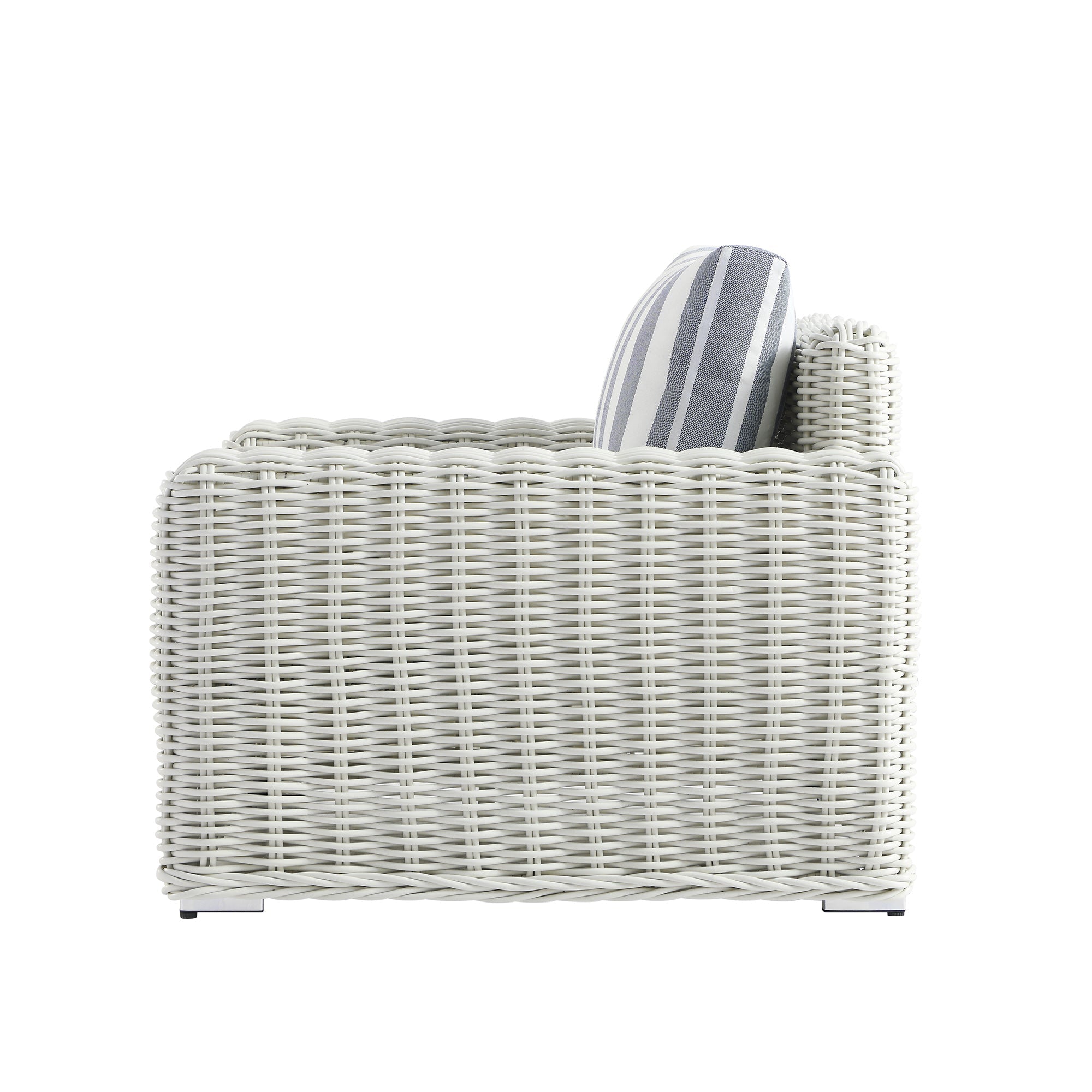 Bellagio Round Wicker Outdoor 1-Seater Sofa, White with Blue Stripes