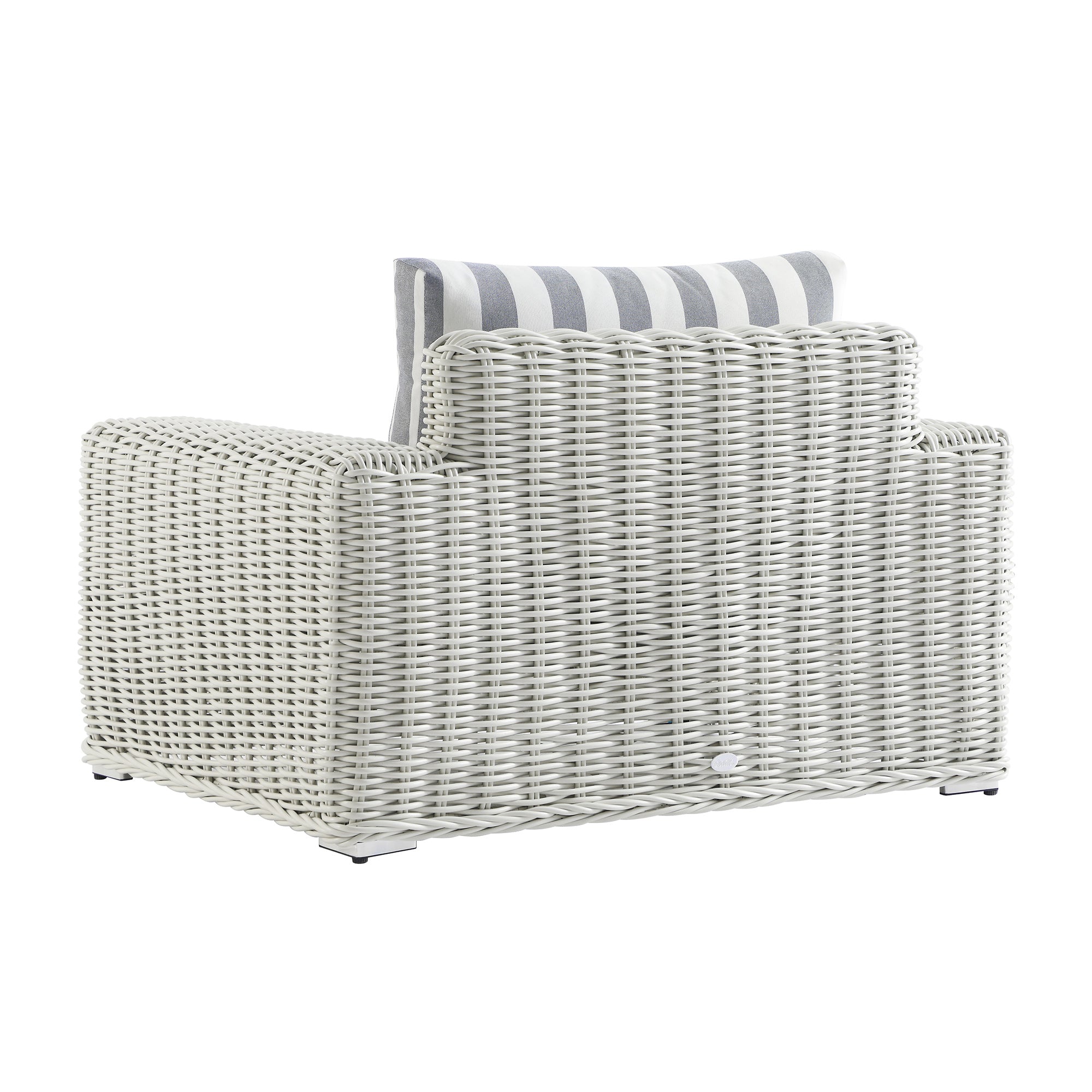 Bellagio Round Wicker Outdoor 1-Seater Sofa, White with Blue Stripes