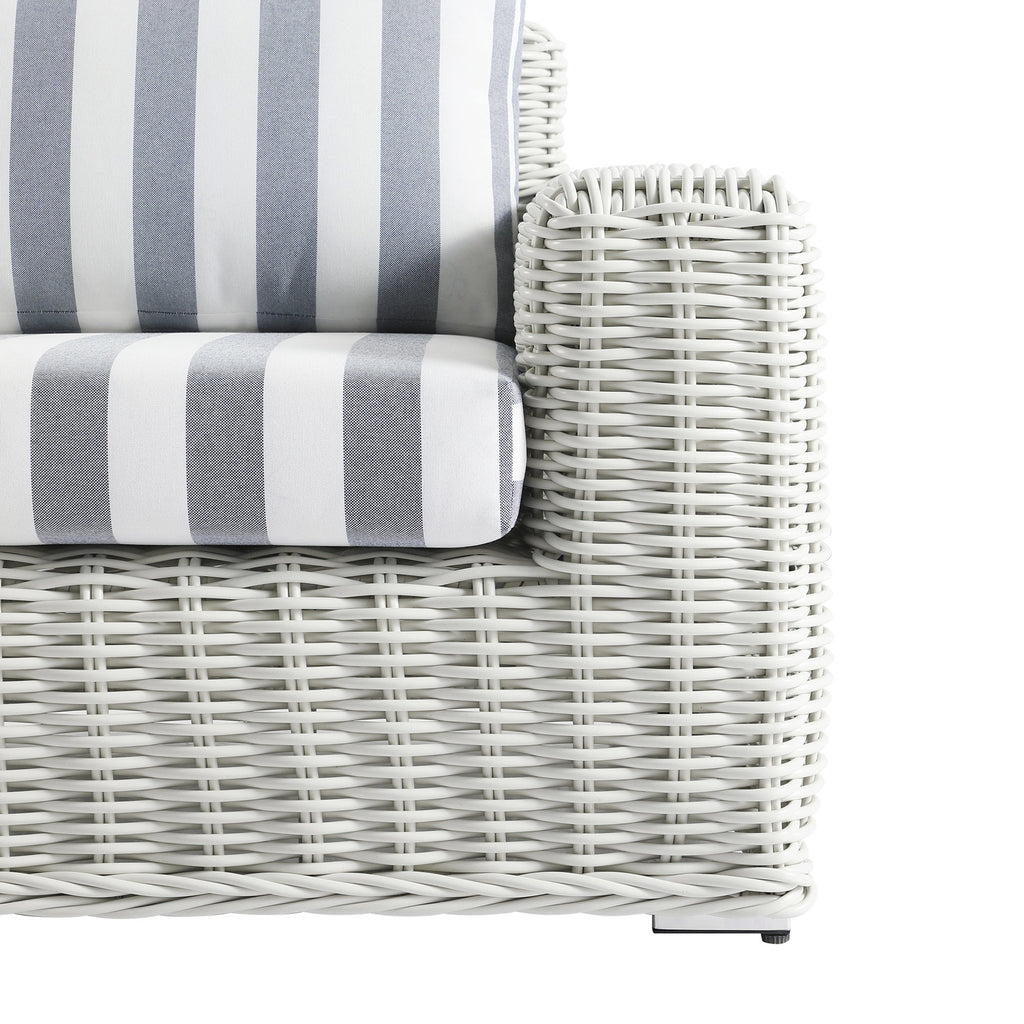 Bellagio Round Wicker Outdoor 1-Seater Sofa, White with Blue Stripes