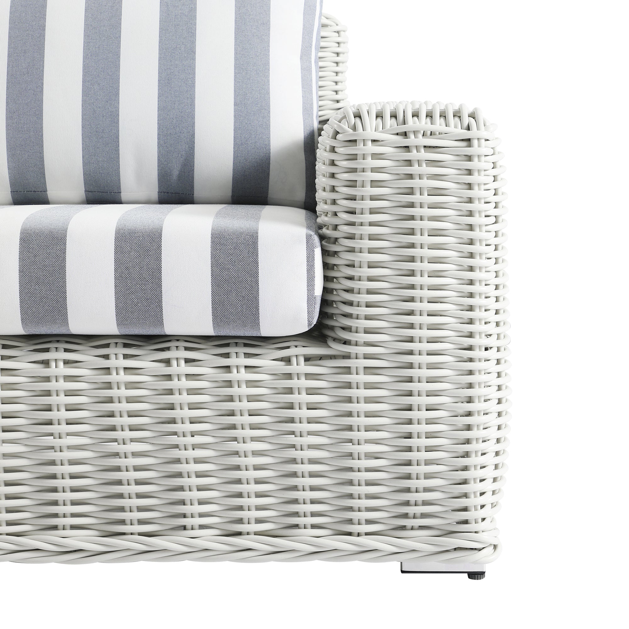 Bellagio Round Wicker Outdoor 1-Seater Sofa, White with Blue Stripes