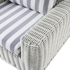 Bellagio Round Wicker Outdoor 1-Seater Sofa, White with Blue Stripes