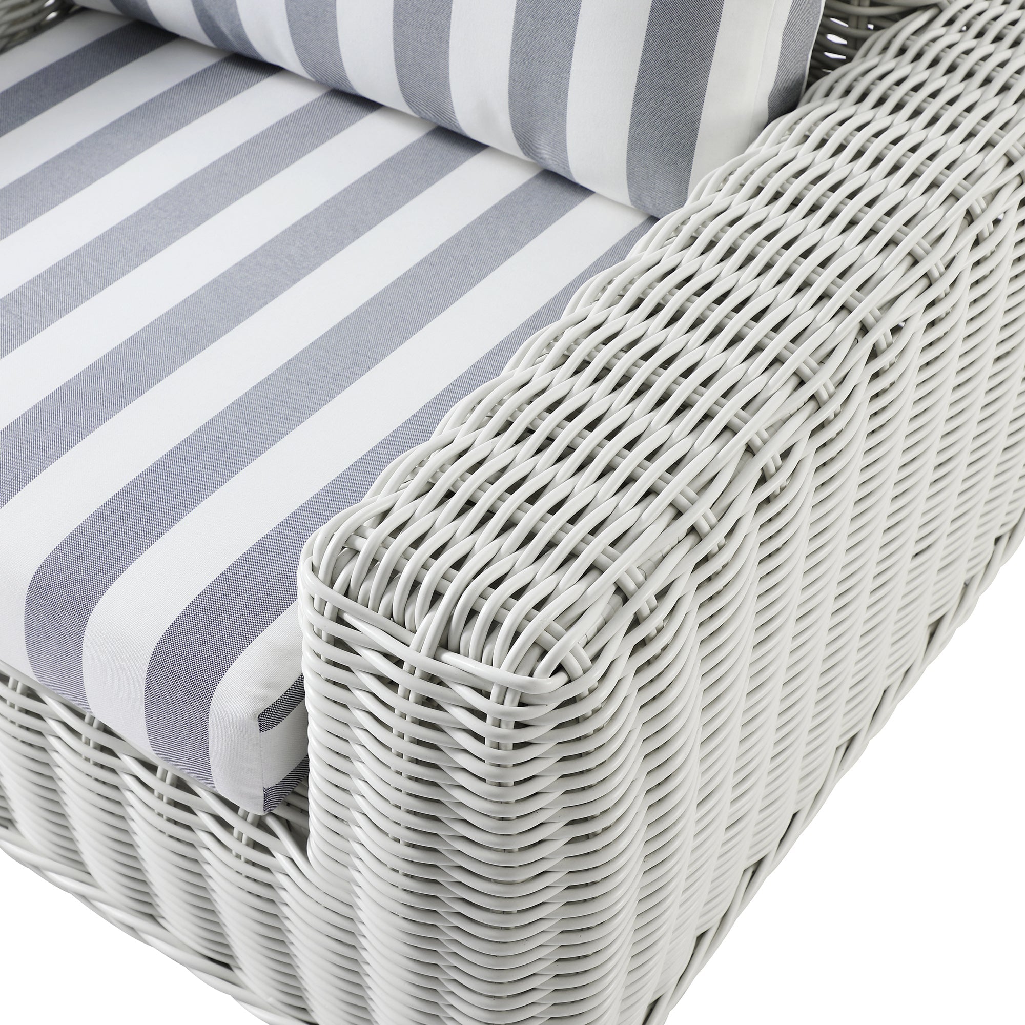 Bellagio Round Wicker Outdoor 1-Seater Sofa, White with Blue Stripes