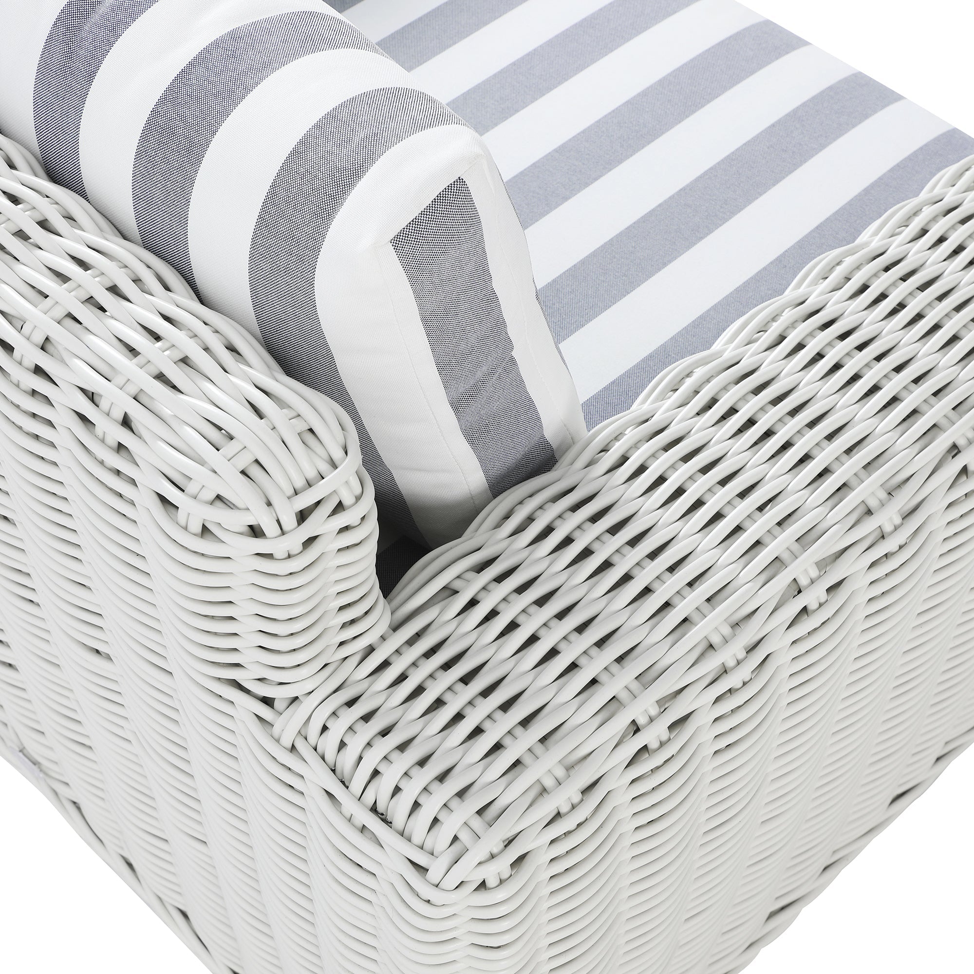 Bellagio Round Wicker Outdoor 1-Seater Sofa, White with Blue Stripes