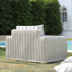 Bellagio Round Wicker Outdoor 1-Seater Sofa, White with Blue Stripes