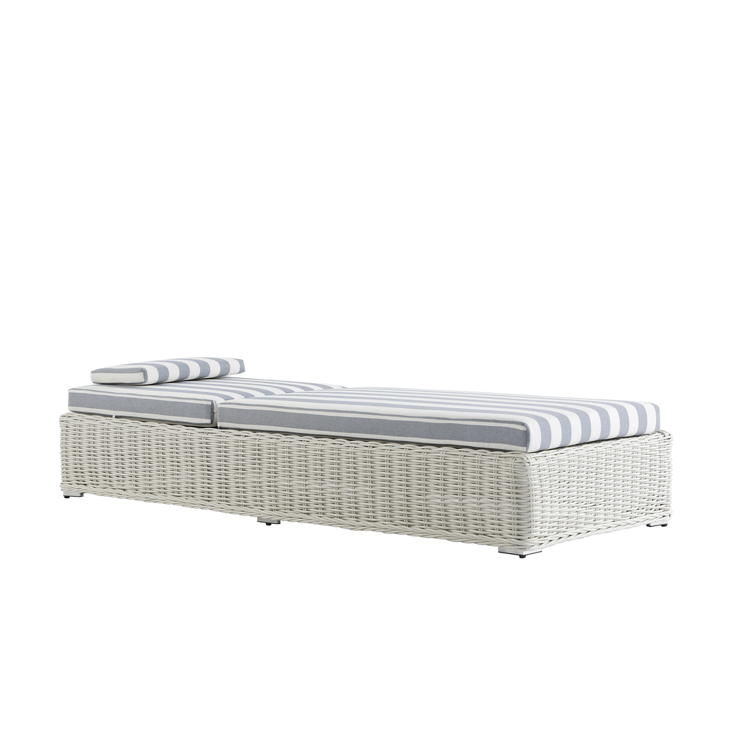 Bellagio Round Wicker Sun Lounger with Headrest, White with Blue Stripes