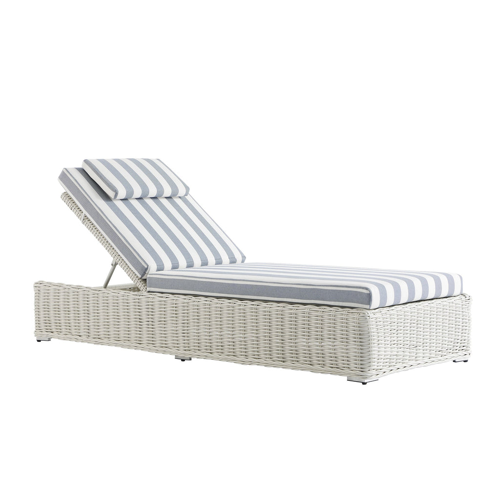 Bellagio Round Wicker Sun Lounger with Headrest, White with Blue Stripes