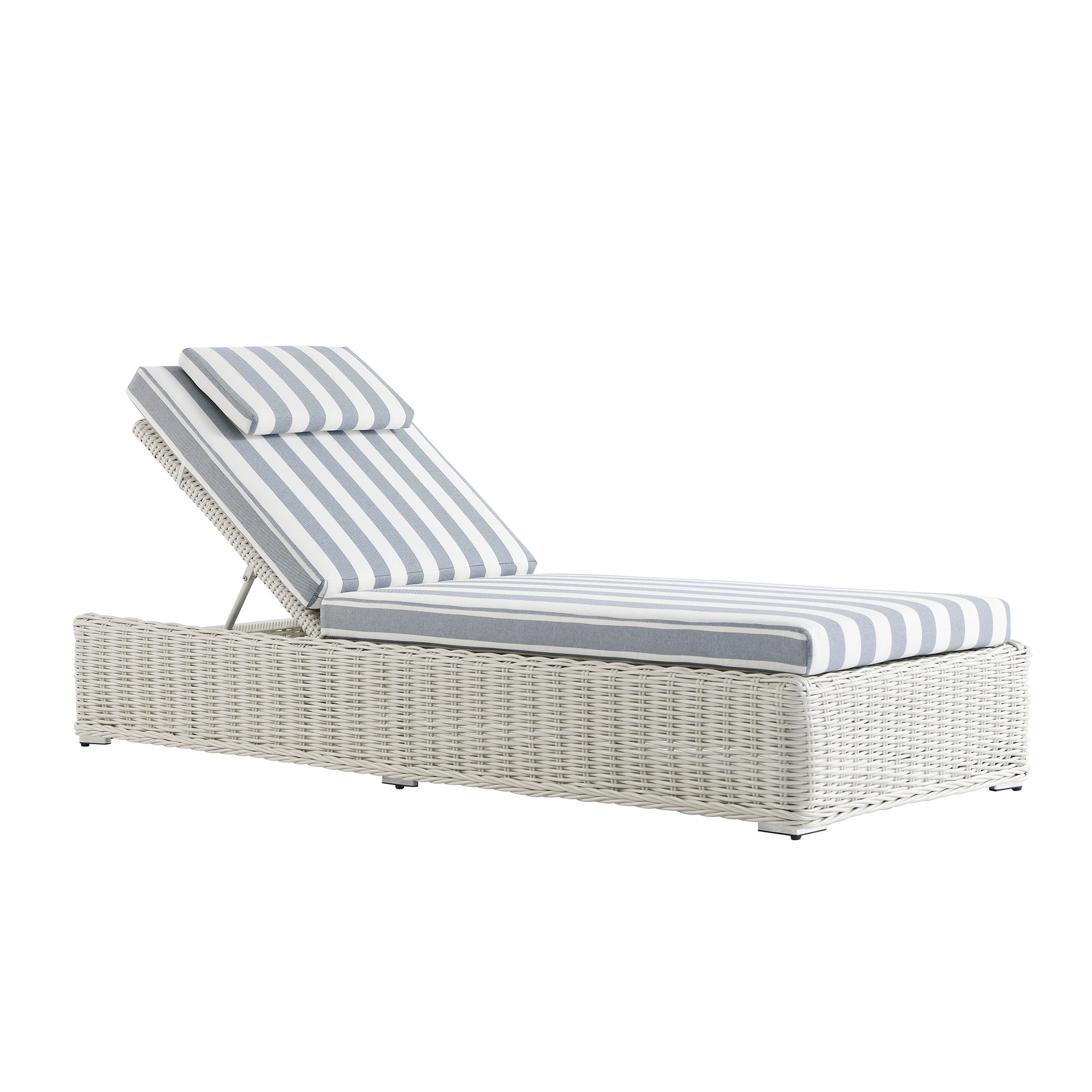 Bellagio Round Wicker Sun Lounger with Headrest, White with Blue Stripes