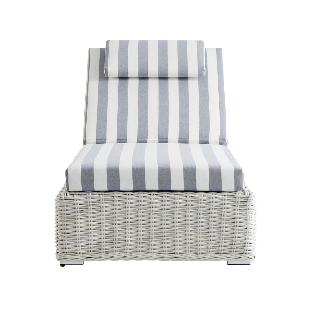 Bellagio Round Wicker Sun Lounger with Headrest, White with Blue Stripes