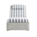 Bellagio Round Wicker Sun Lounger with Headrest, White with Blue Stripes