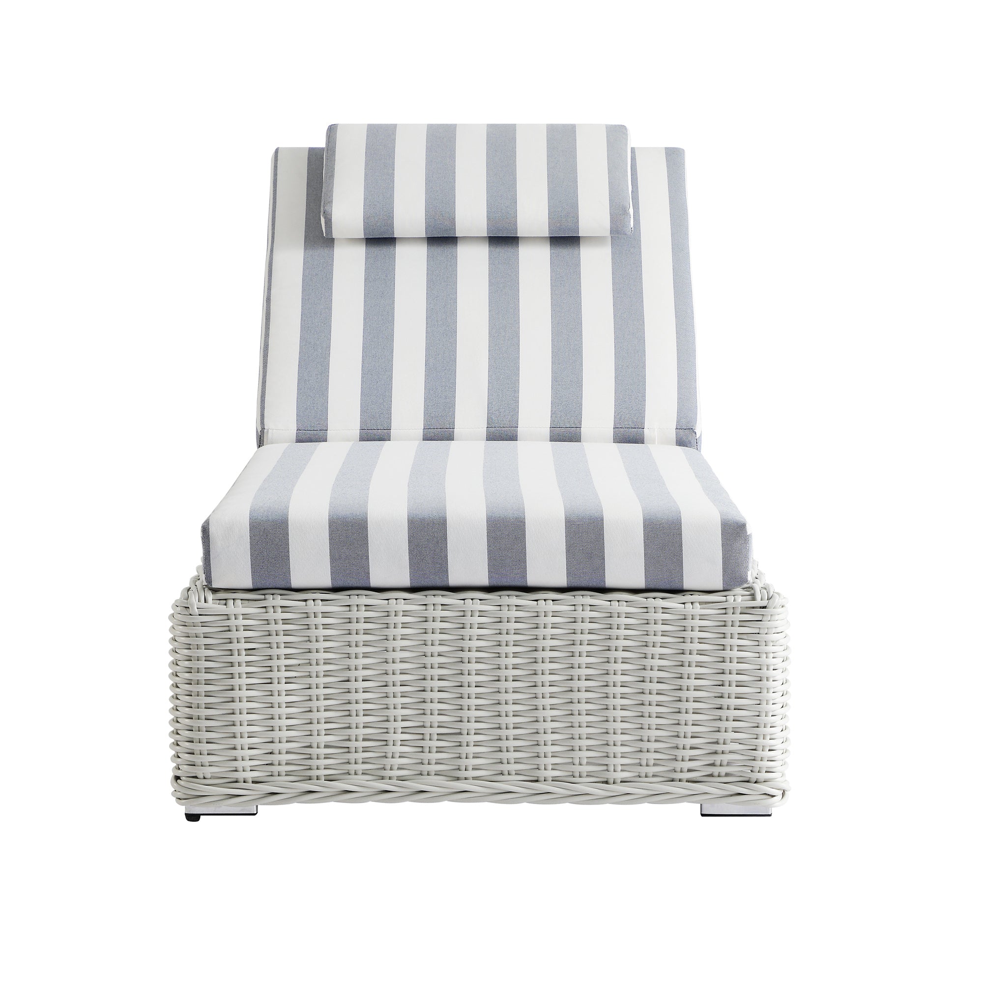 Bellagio Round Wicker Sun Lounger with Headrest, White with Blue Stripes
