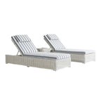 Bellagio Round Wicker Sun Lounger with Headrest, White with Blue Stripes
