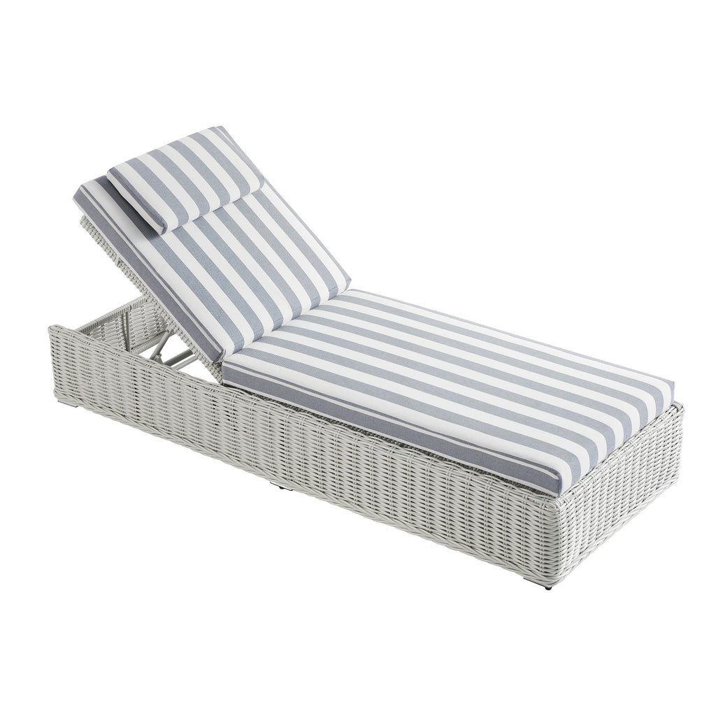 Bellagio Round Wicker Sun Lounger with Headrest, White with Blue Stripes