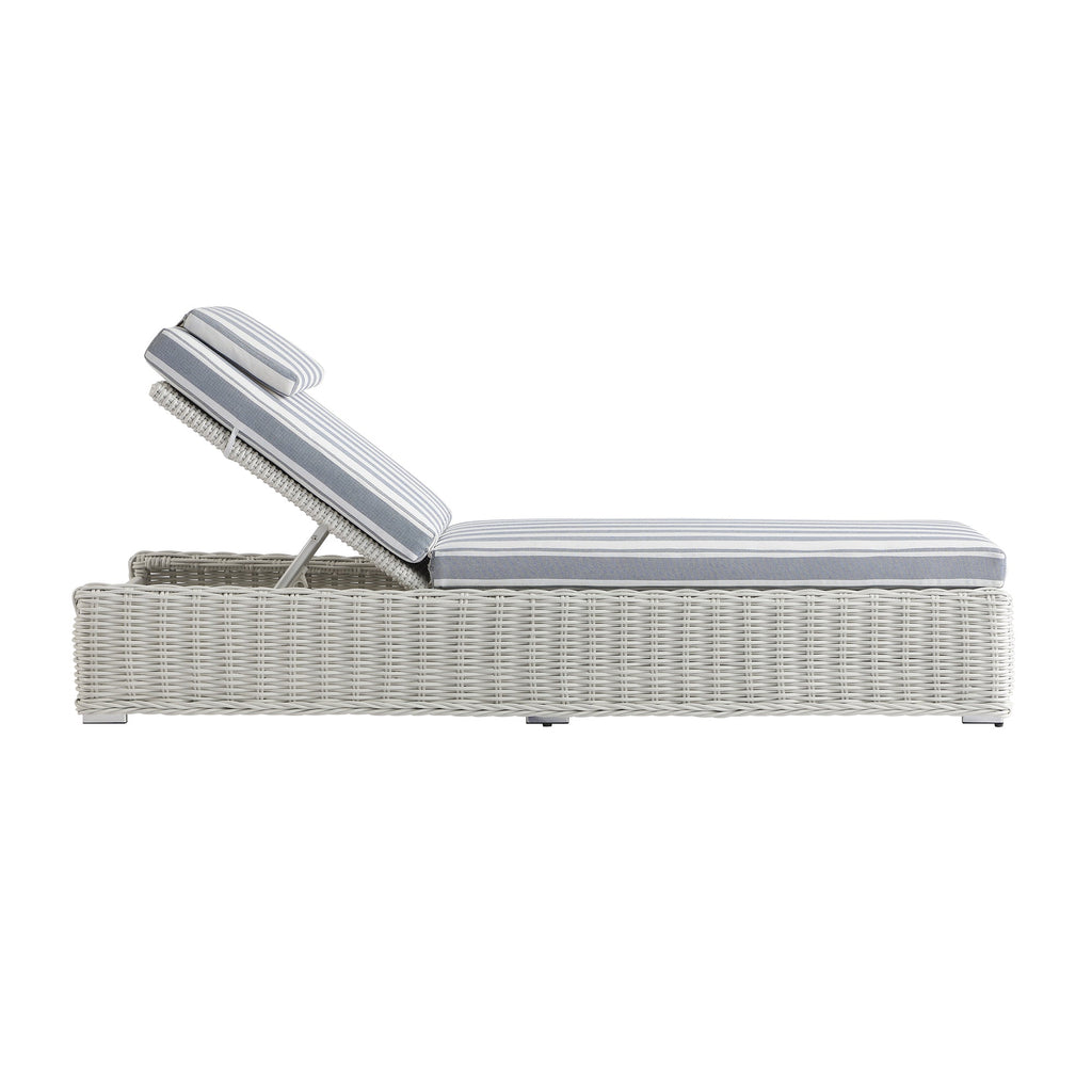 Bellagio Round Wicker Sun Lounger with Headrest, White with Blue Stripes