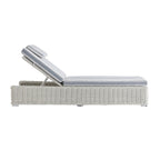 Bellagio Round Wicker Sun Lounger with Headrest, White with Blue Stripes