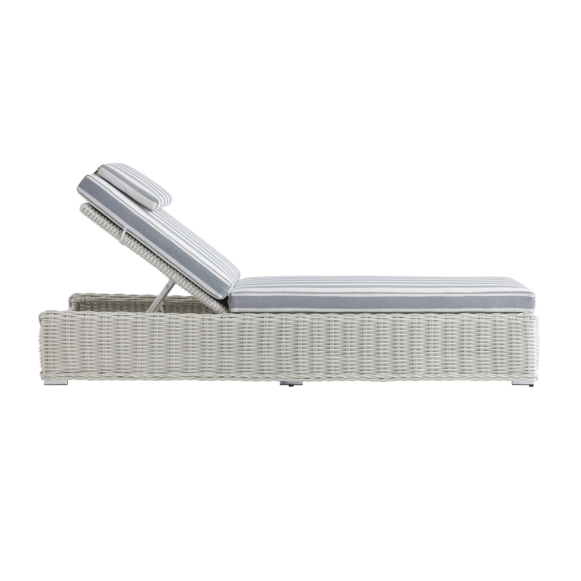 Bellagio Round Wicker Sun Lounger with Headrest, White with Blue Stripes