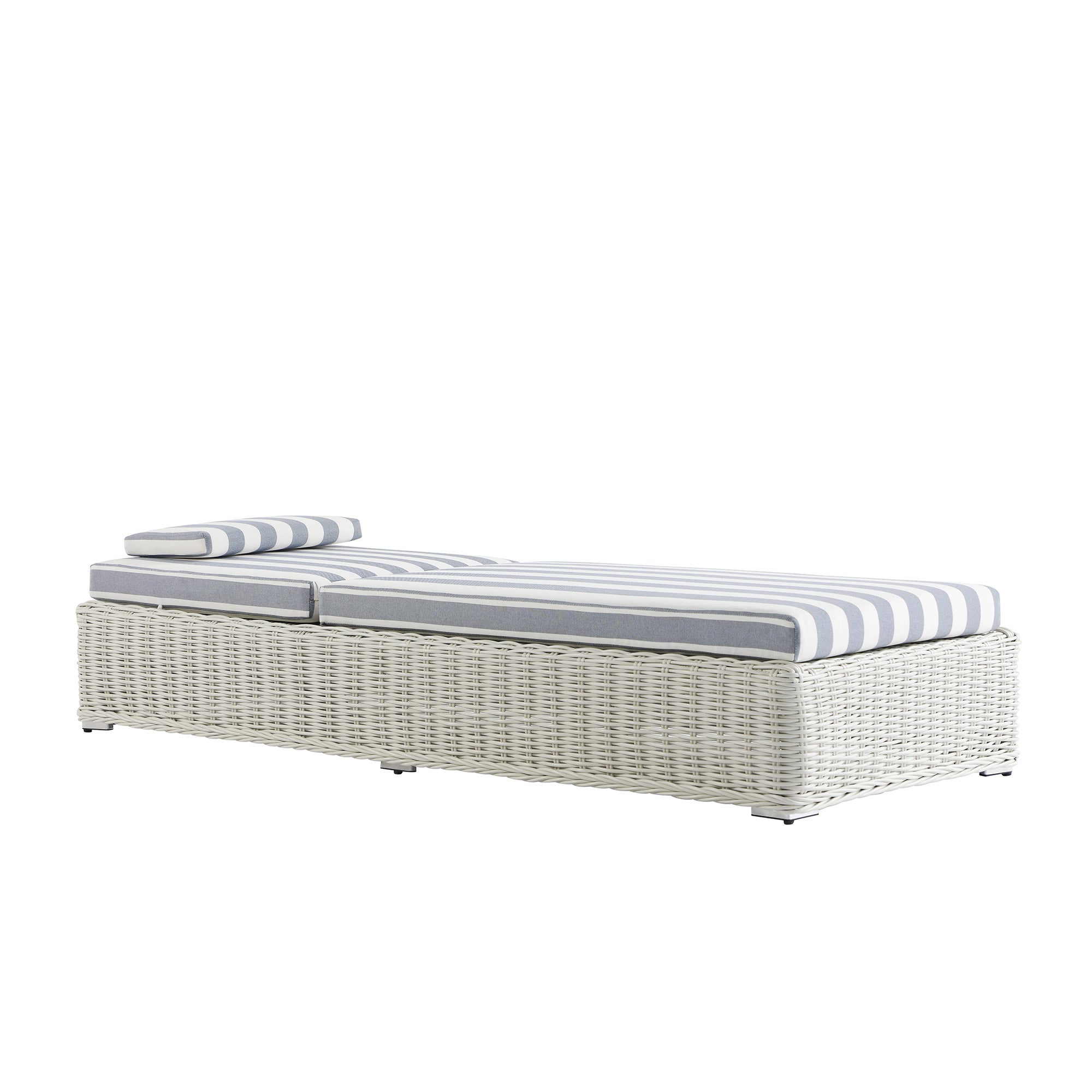 Bellagio Round Wicker Sun Lounger with Headrest, White with Blue Stripes