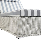 Bellagio Round Wicker Sun Lounger with Headrest, White with Blue Stripes