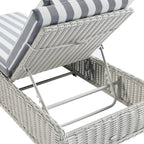 Bellagio Round Wicker Sun Lounger with Headrest, White with Blue Stripes