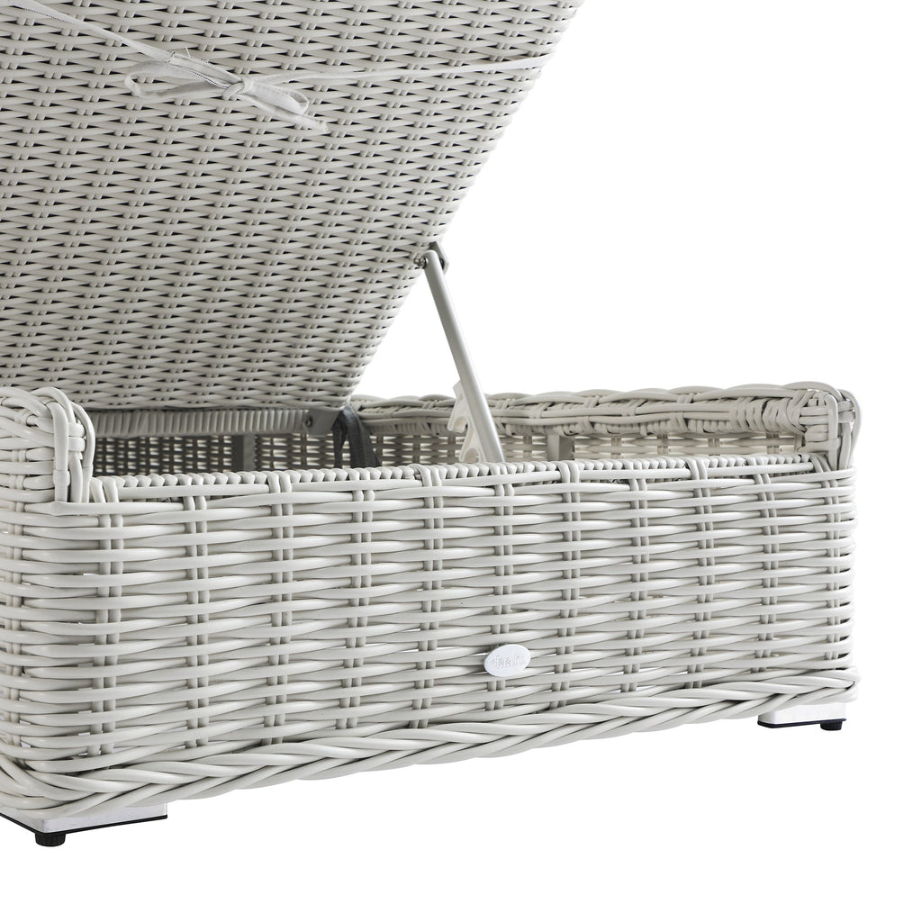 Bellagio Round Wicker Sun Lounger with Headrest, White with Blue Stripes