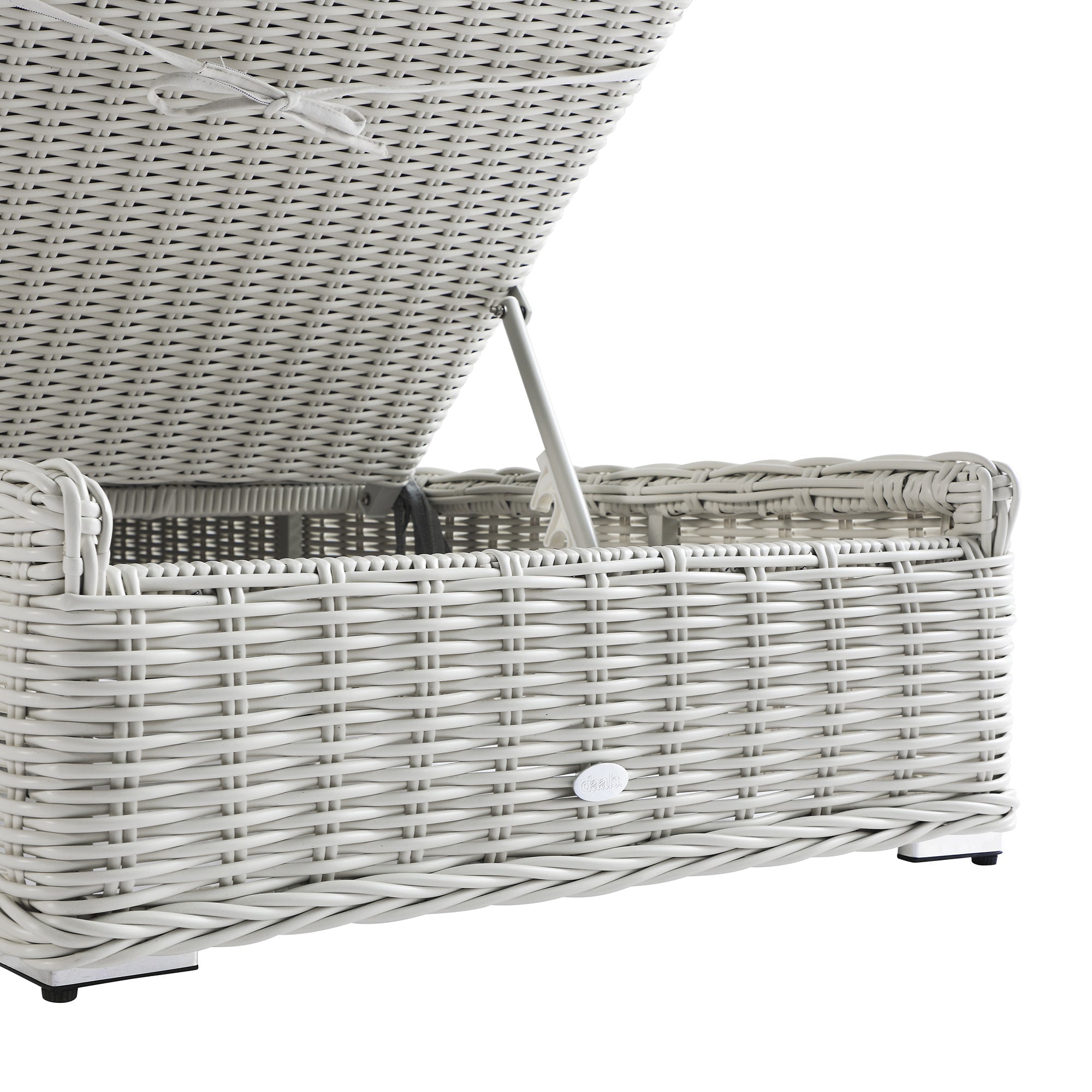 Bellagio Round Wicker Sun Lounger with Headrest, White with Blue Stripes