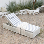 Bellagio Round Wicker Sun Lounger with Headrest, White with Blue Stripes