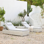 Bellagio Round Wicker Sun Lounger with Headrest, White with Blue Stripes