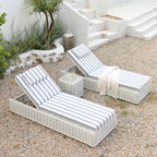 Bellagio Round Wicker Sun Lounger with Headrest, White with Blue Stripes